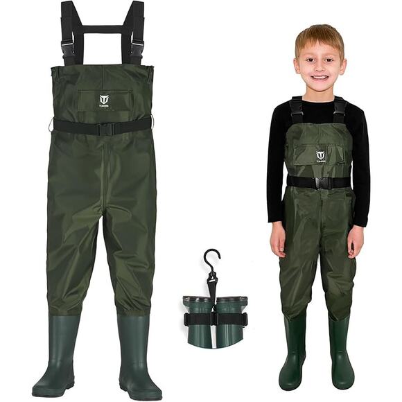 TIDEWE Chest Waders for Kids, Waterproof BIG KIDS Size 10/11 Waders (GREEN) - Picture 1 of 6